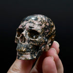 Pink Rhodonite Carved Crystal Skull Realistic