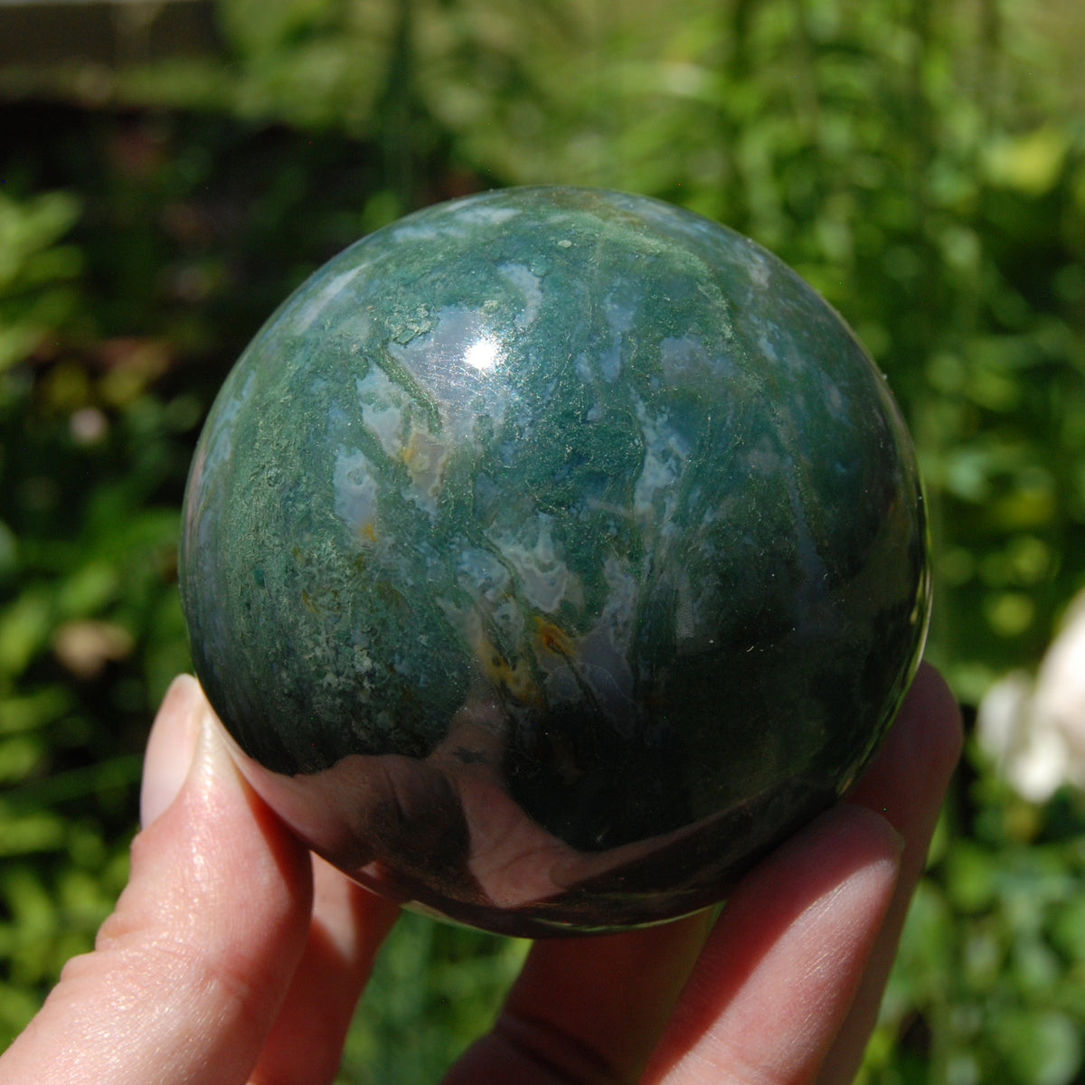 Moss Agate Crystal Sphere for sale