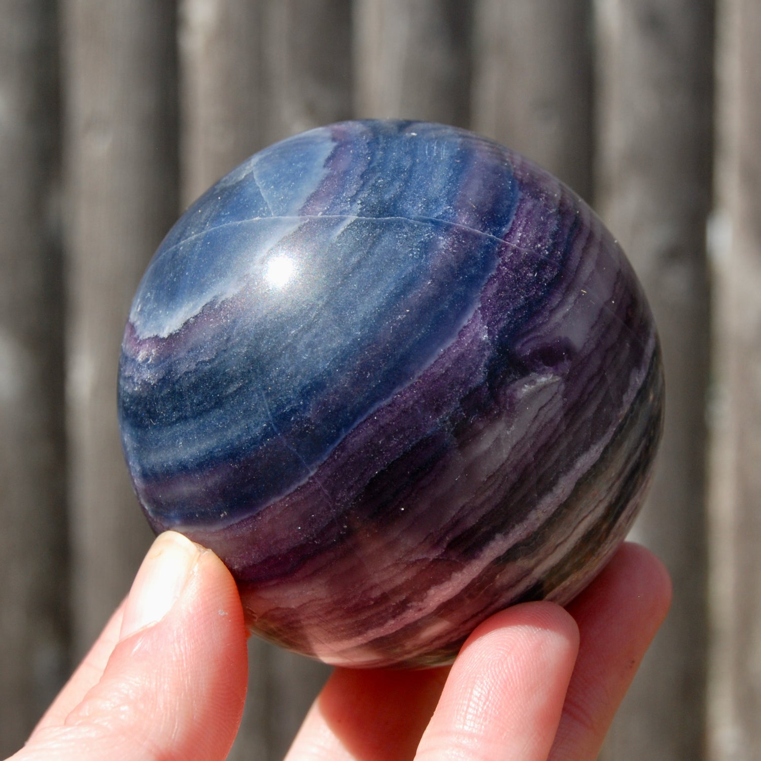 Silky Fluorite Crystal Sphere, Purple Blue Fluorite