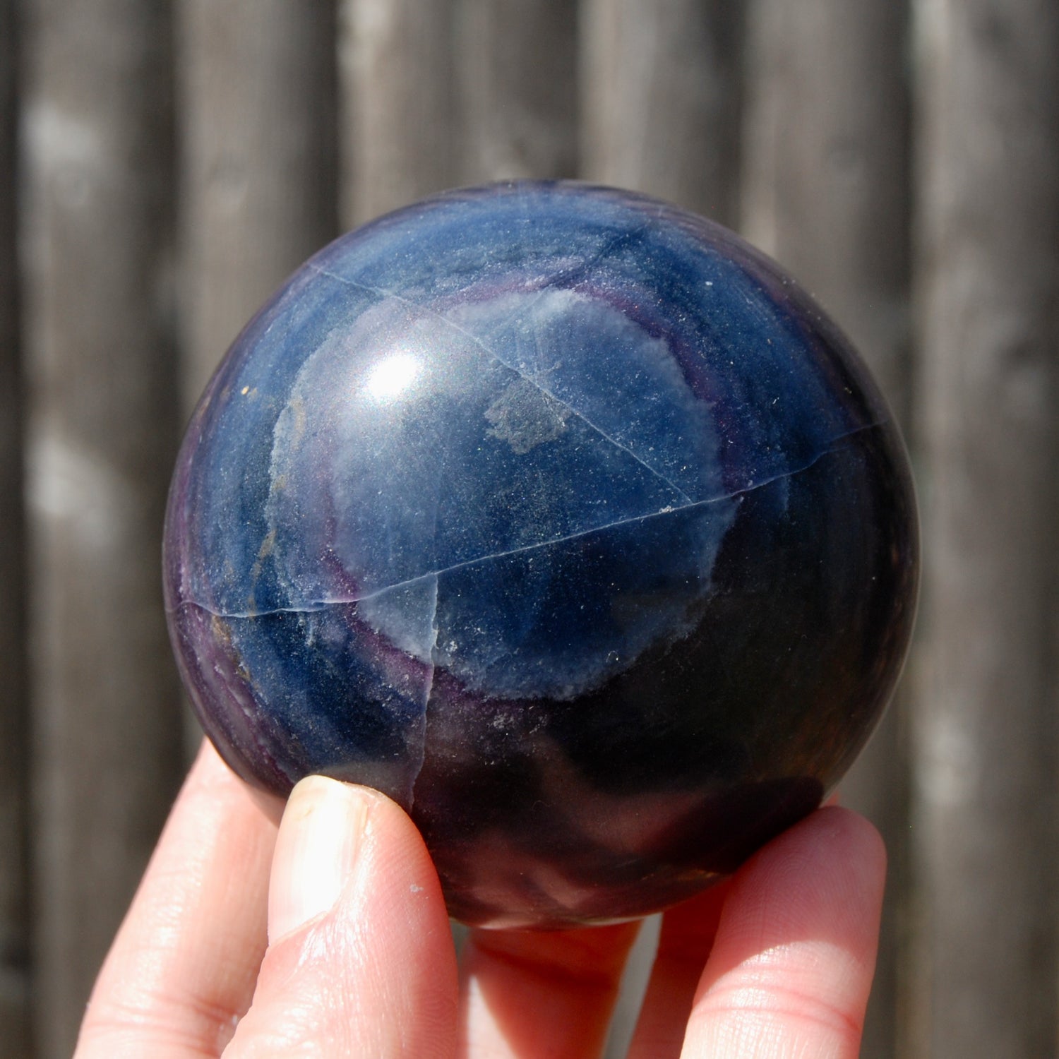 Silky Fluorite Crystal Sphere, Purple Blue Fluorite