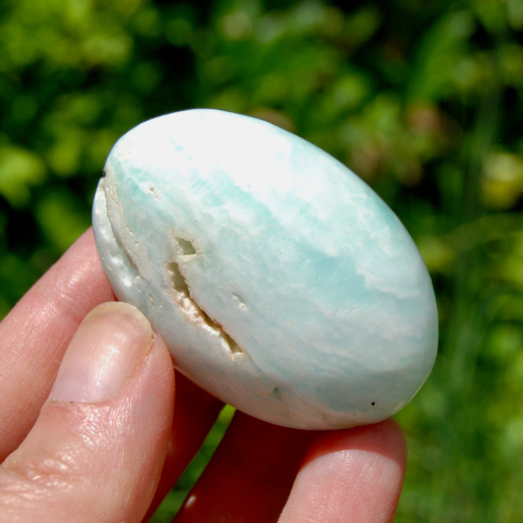 Caribbean Blue Calcite Crystal Palm Stone