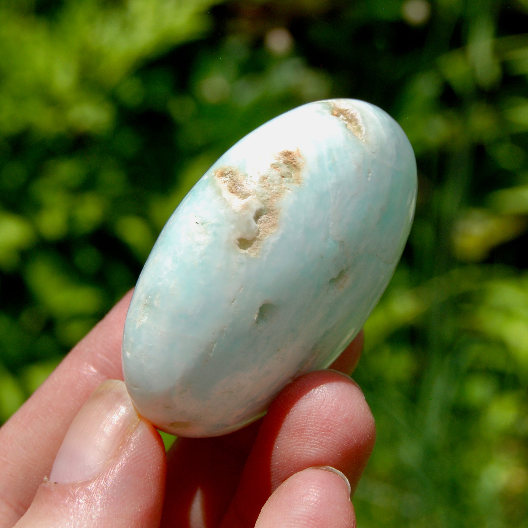 Caribbean Blue Calcite Crystal Palm Stone