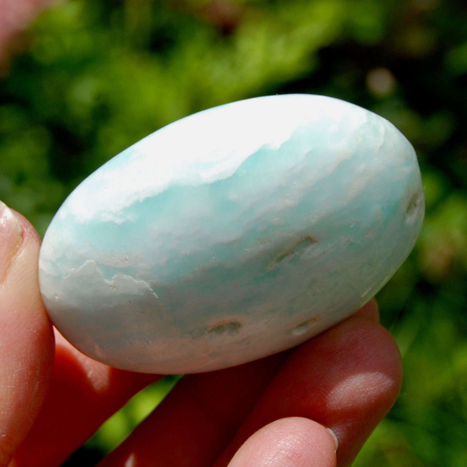 Caribbean Blue Calcite Crystal Palm Stone