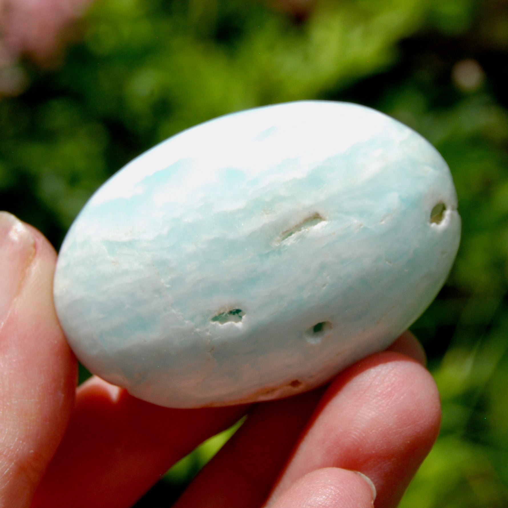 Caribbean Blue Calcite Crystal Palm Stone