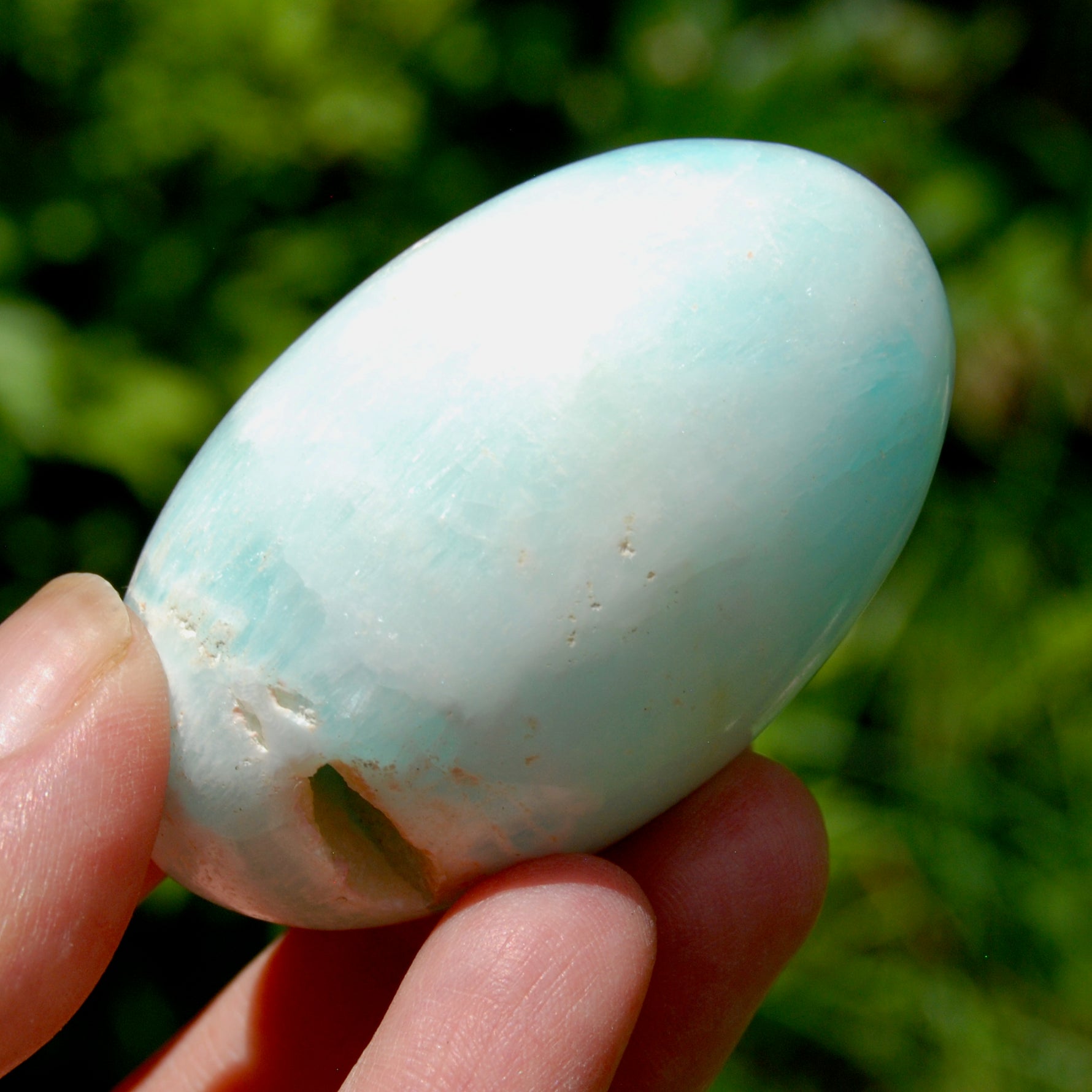 Caribbean Blue Calcite Crystal Palm Stone, Caribbean Calcite Shiva Lingum