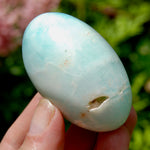 Caribbean Blue Calcite Crystal Palm Stone, Caribbean Calcite Shiva Lingum
