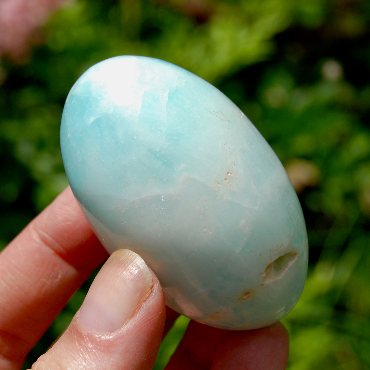 Caribbean Blue Calcite Crystal Palm Stone, Caribbean Calcite Shiva Lingum