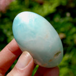 Caribbean Blue Calcite Crystal Palm Stone, Caribbean Calcite Shiva Lingum