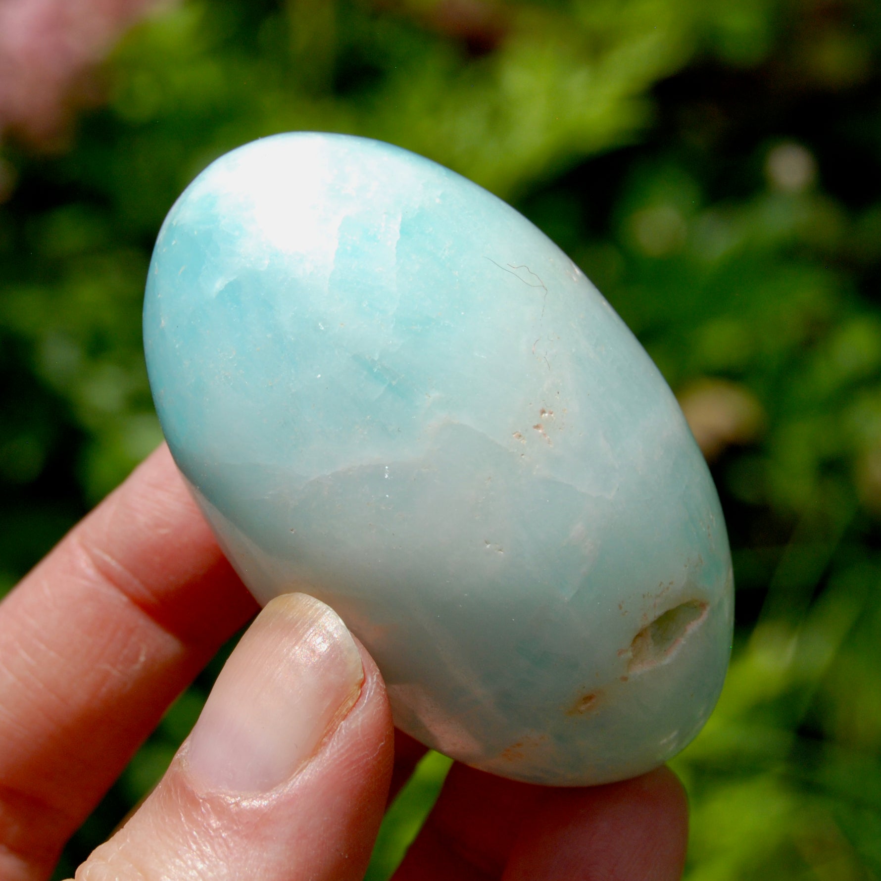 Caribbean Blue Calcite Crystal Palm Stone, Caribbean Calcite Shiva Lingum