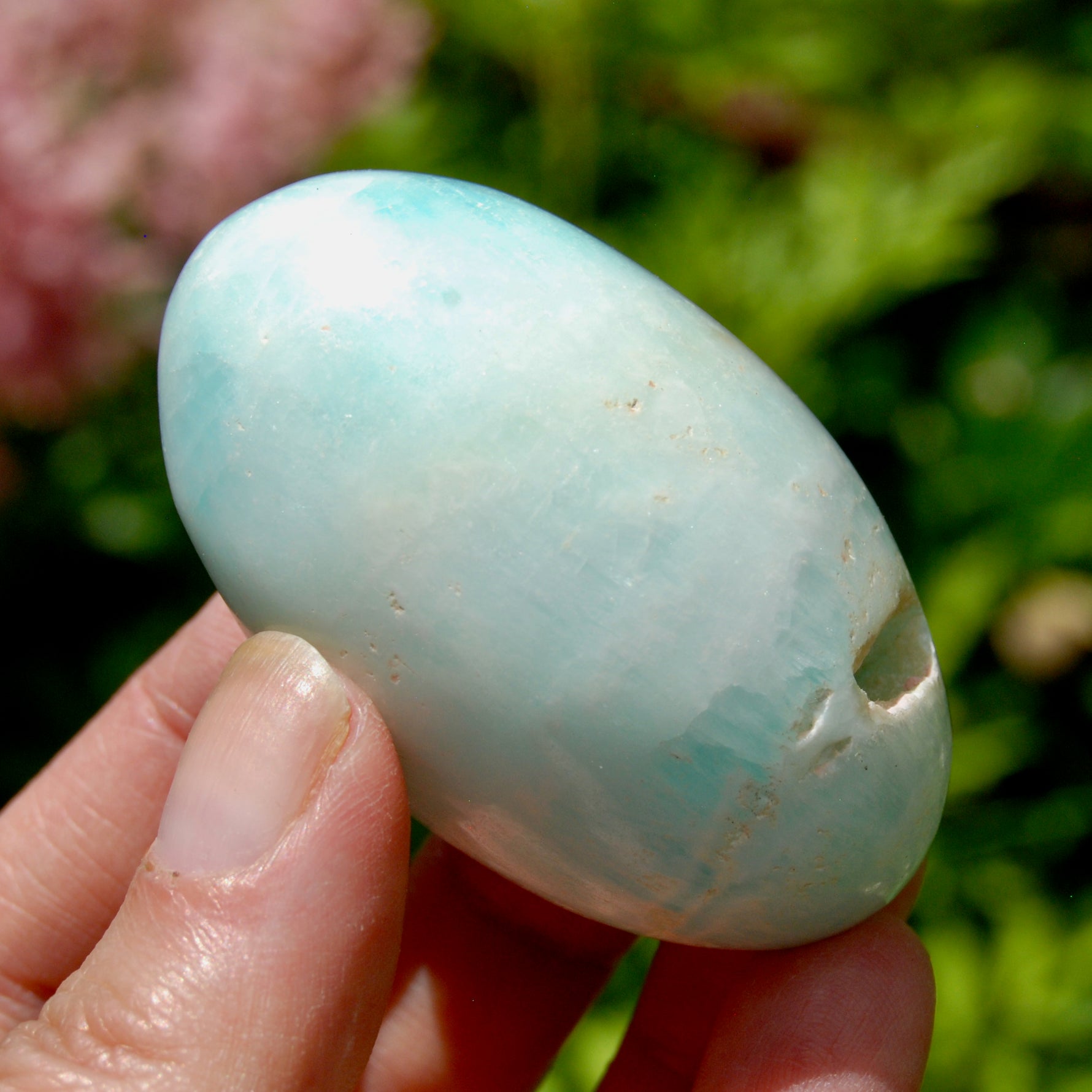 Caribbean Blue Calcite Crystal Palm Stone, Caribbean Calcite Shiva Lingum