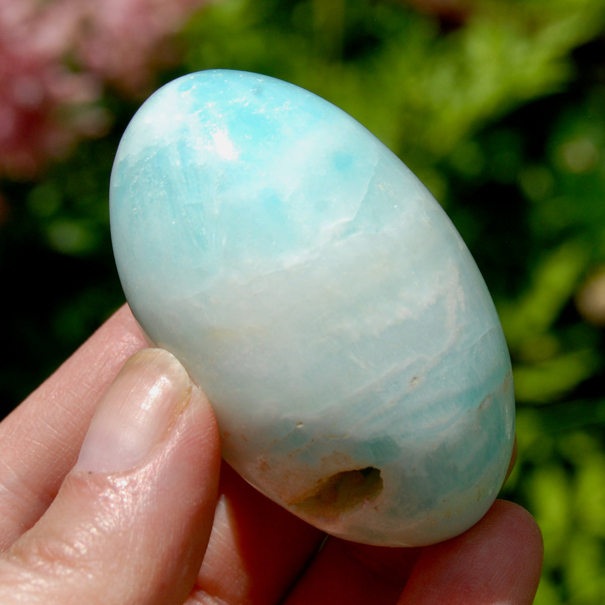 Caribbean Blue Calcite Crystal Palm Stone, Caribbean Calcite Shiva Lingum