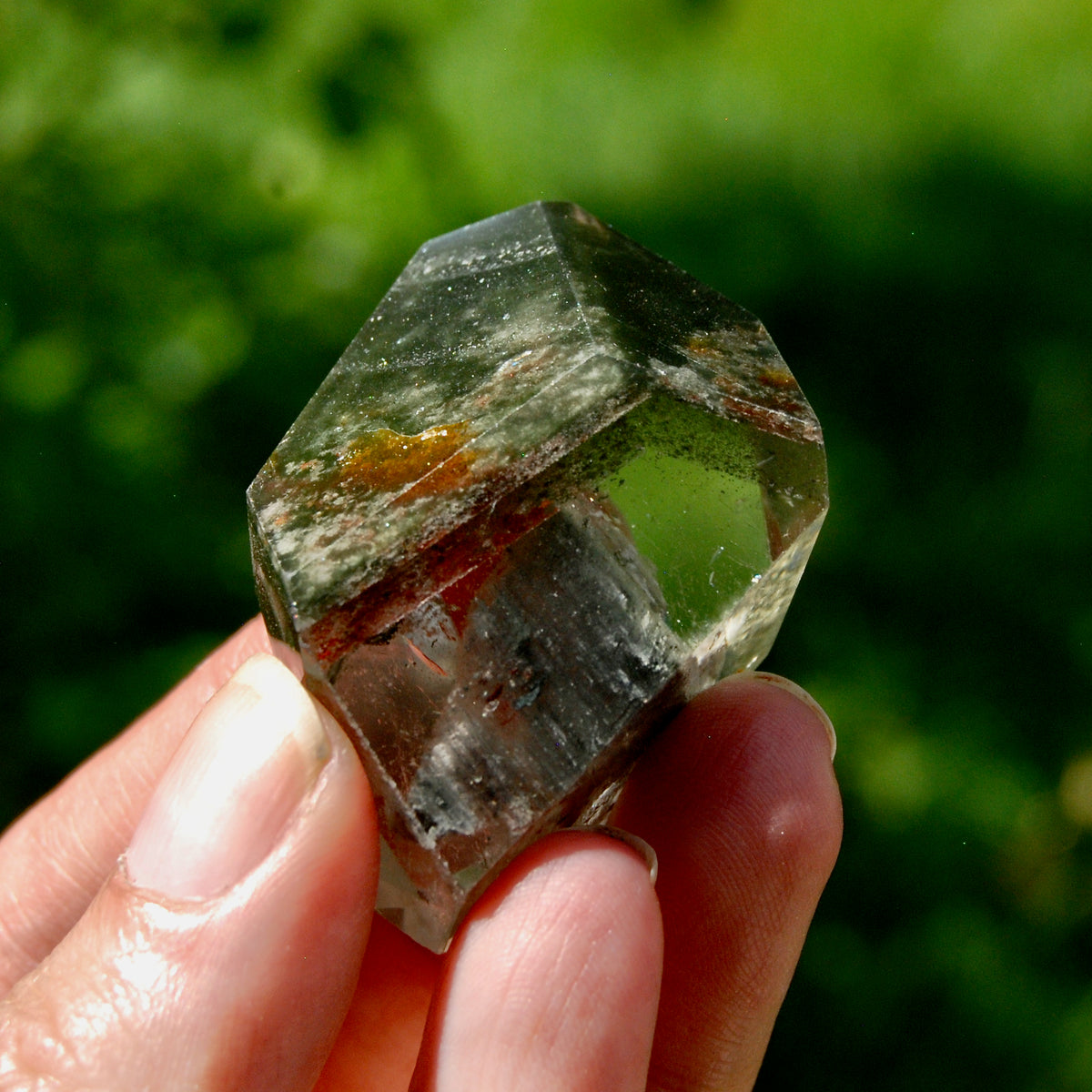 Blue Amphibole Lodolite Crystal Freeform, 53g Shamanic Dreamstone, Scenic Garden Quartz from Brazil for sale