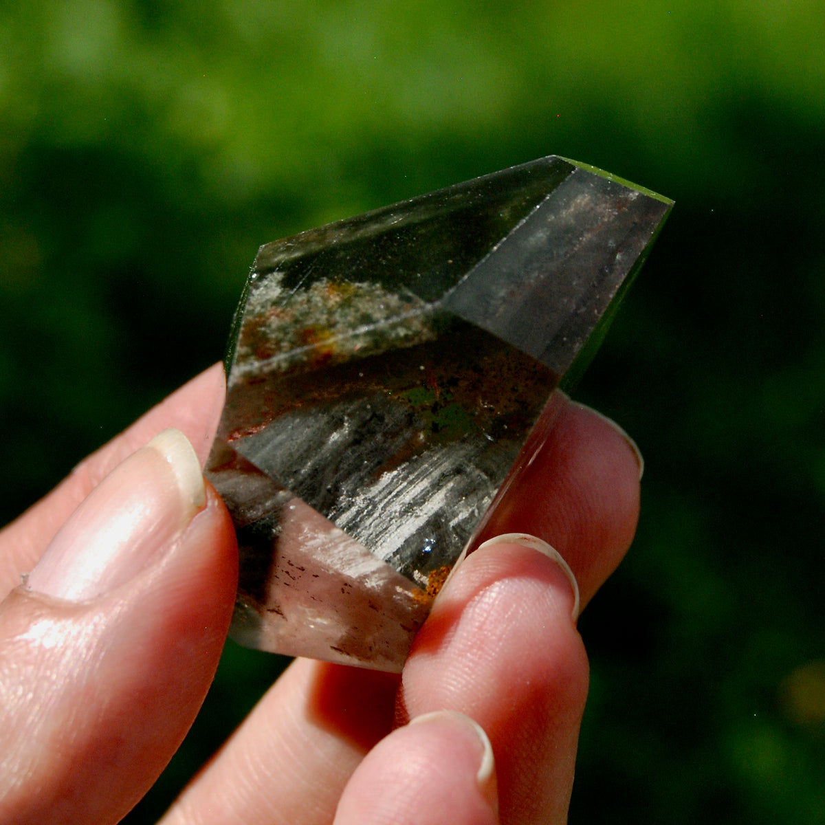 Blue Amphibole Lodolite Crystal Freeform, 53g Shamanic Dreamstone, Scenic Garden Quartz from Brazil for sale