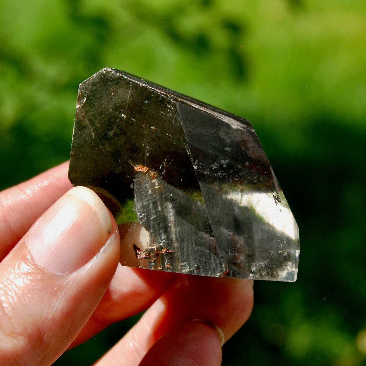 Blue Amphibole Lodolite Crystal Freeform, 53g Shamanic Dreamstone, Scenic Garden Quartz from Brazil for sale