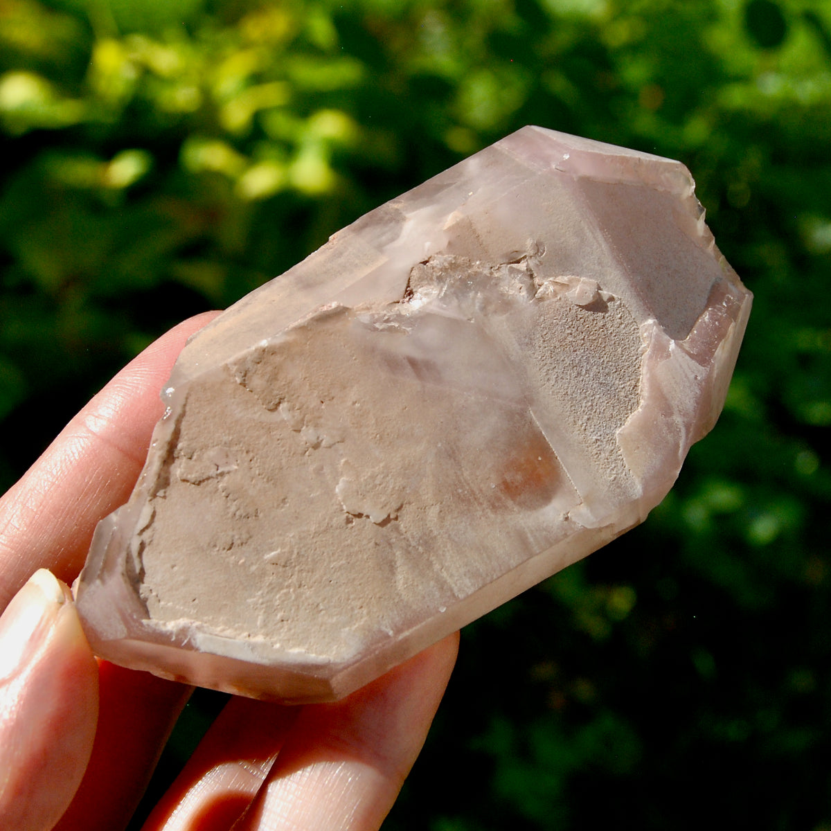 4in 176g DT Pink Lithium Lemurian Quartz Crystal, Dreamcoat Tabby Hematoid Includions from Brazil for sale
