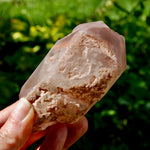4in 176g DT Pink Lithium Lemurian Quartz Crystal, Dreamcoat Tabby Hematoid Includions from Brazil for sale