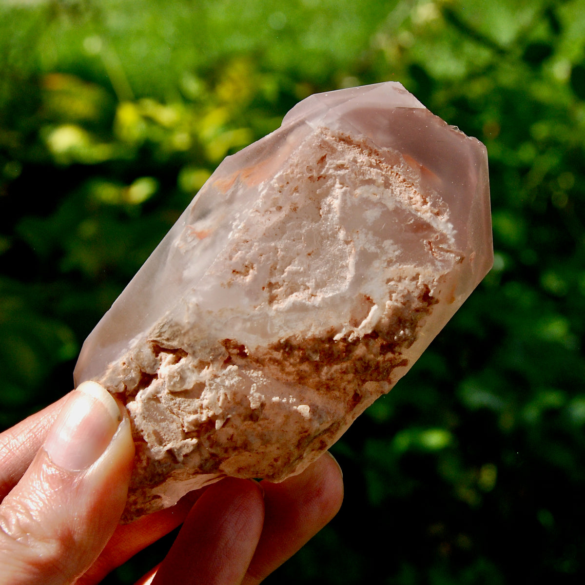 4in 176g DT Pink Lithium Lemurian Quartz Crystal, Dreamcoat Tabby Hematoid Includions from Brazil for sale