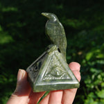 Serpentine Raven Carving All Seeing Eye Pyramid for sale
