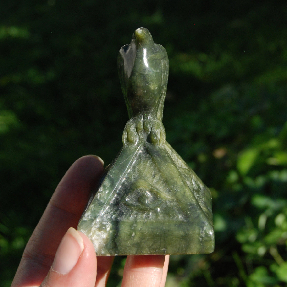 Serpentine Raven Carving All Seeing Eye Pyramid for sale