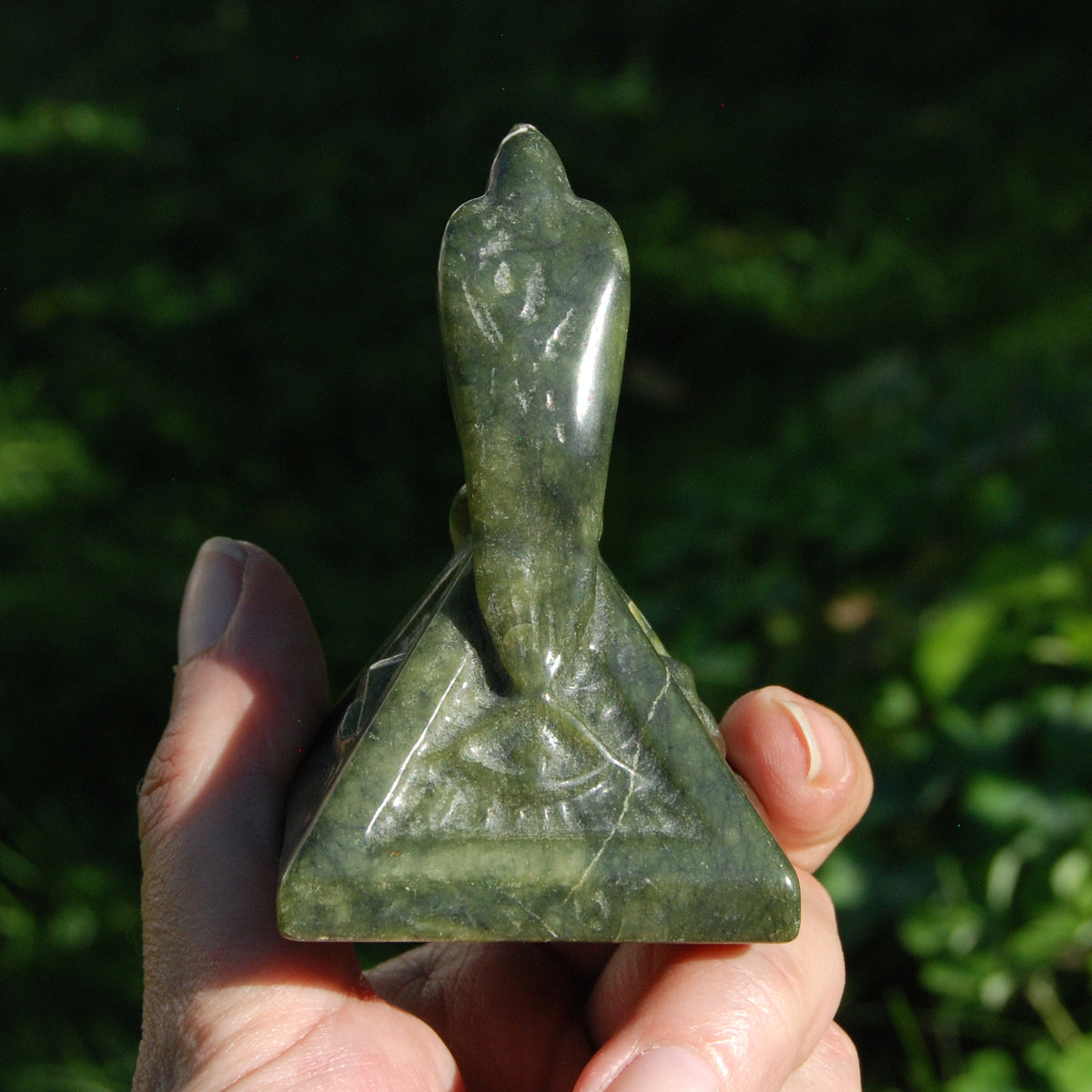 Serpentine Raven Carving All Seeing Eye Pyramid for sale
