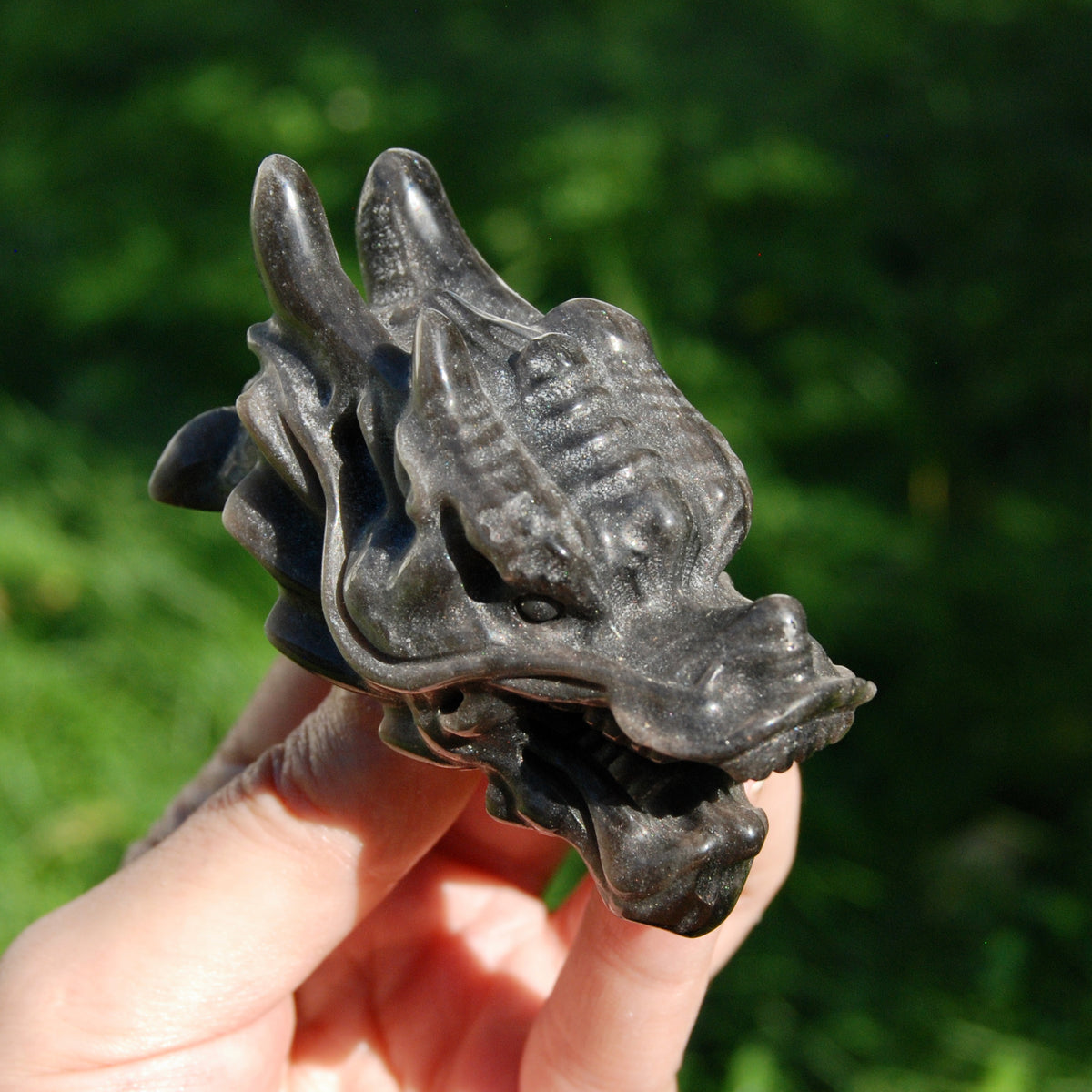 Silver Sheen Obsidian Crystal Dragon Head for sale