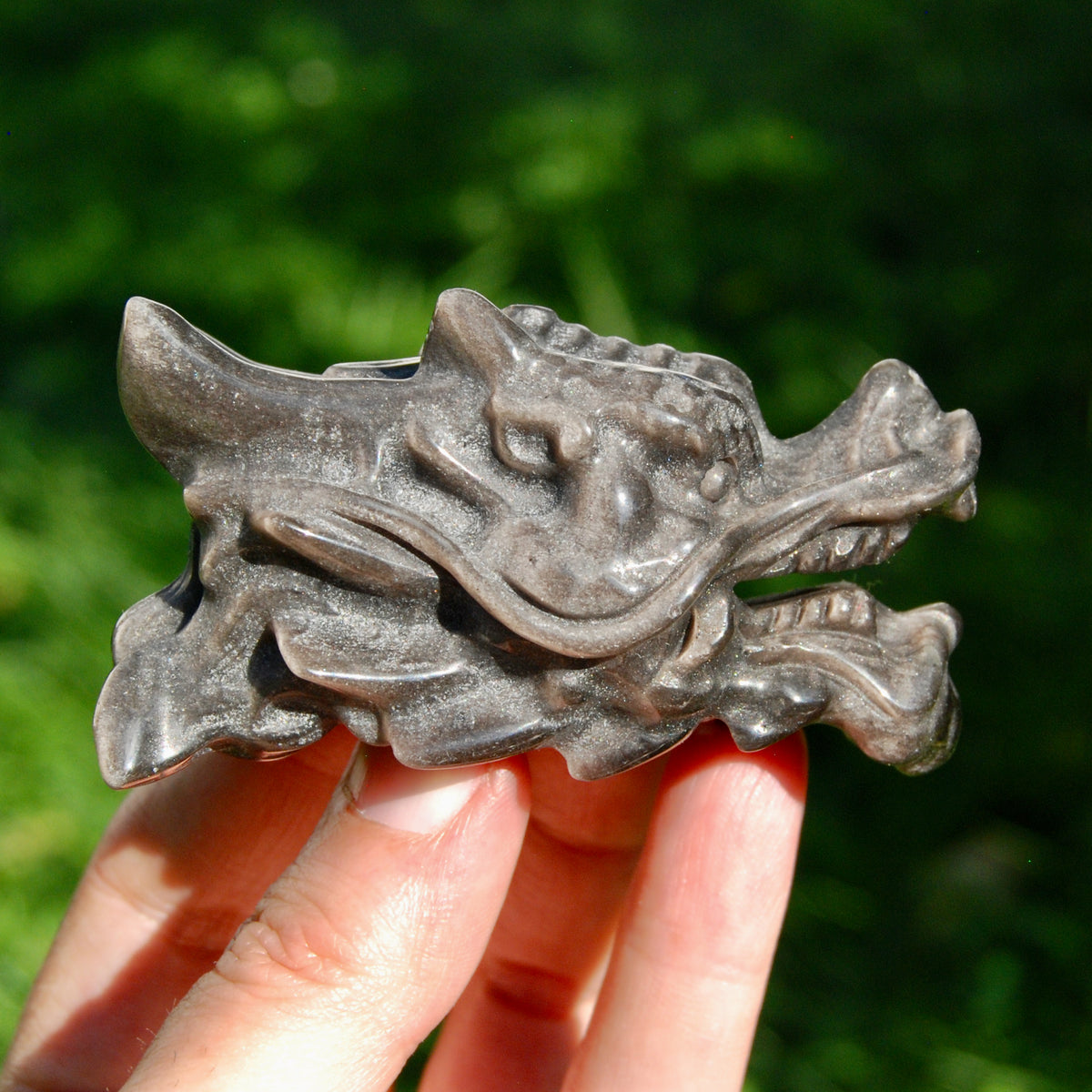 Silver Sheen Obsidian Crystal Dragon Head for sale