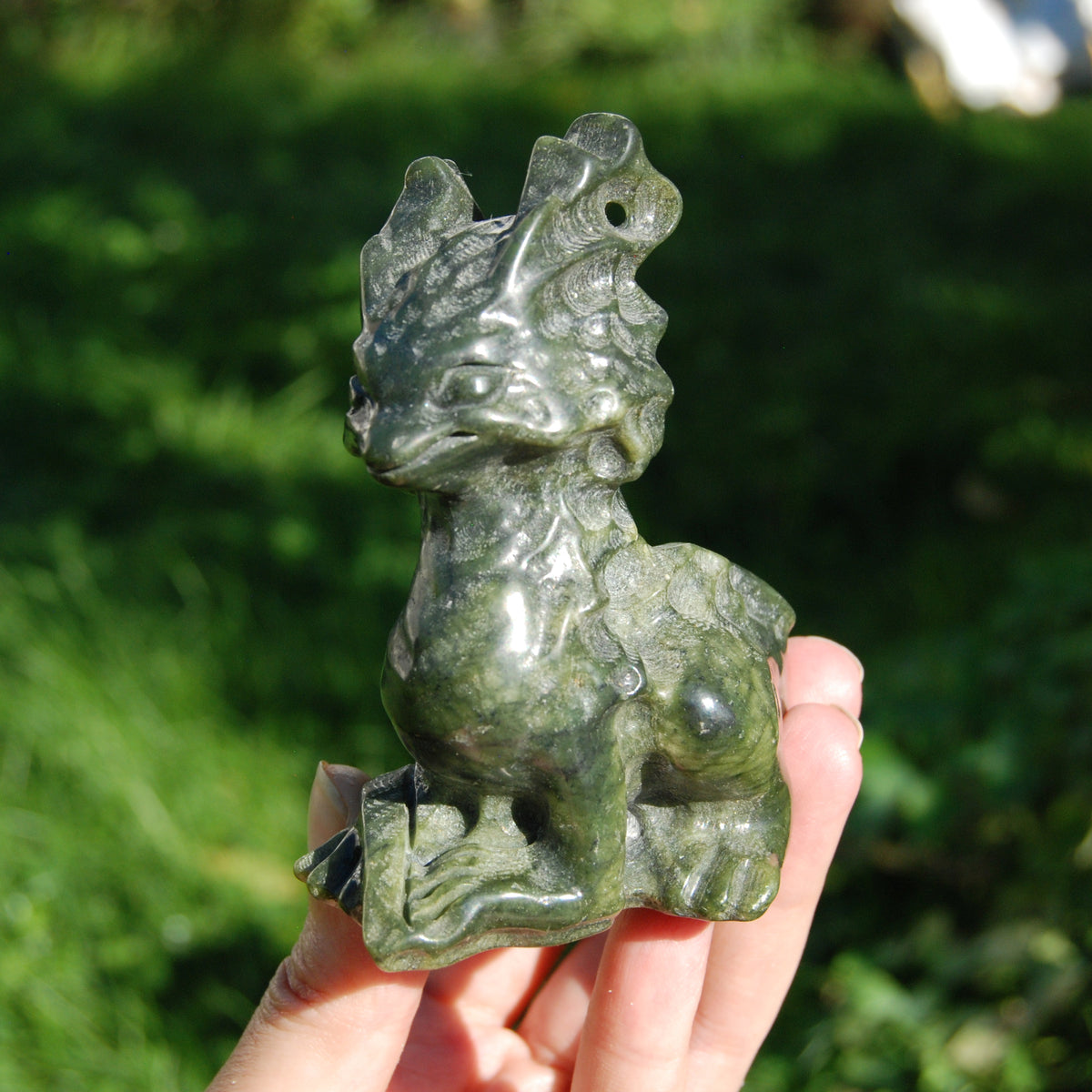 Serpentine Crystal Chimera Carving for sale