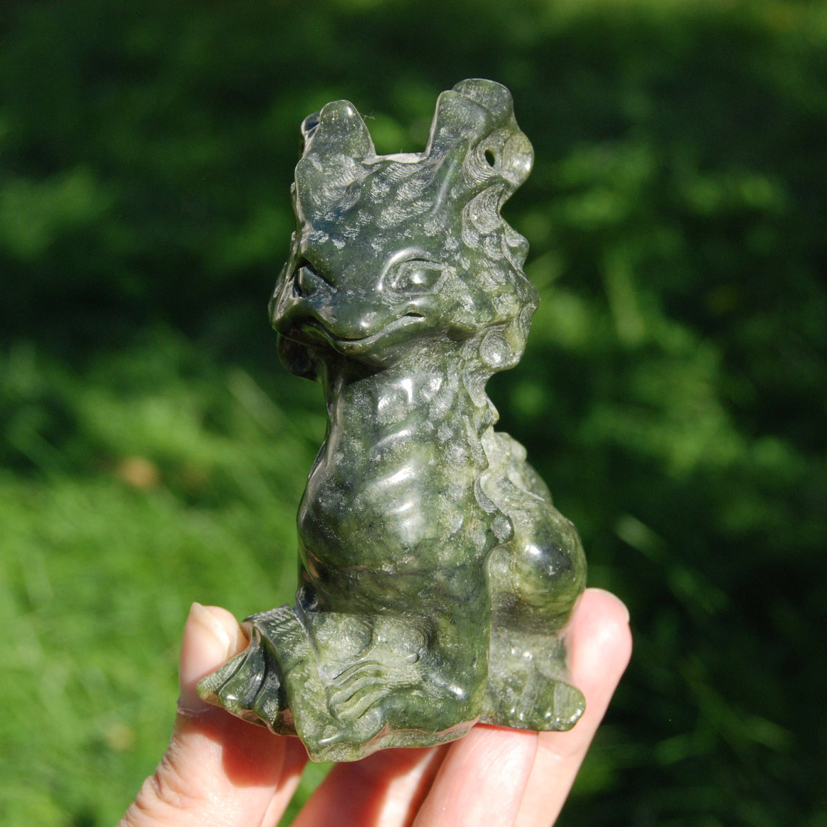 Serpentine Crystal Chimera Carving for sale