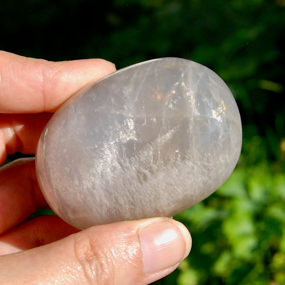 Blue Rose Quartz Crystal Palm Stone 2.4in for sale