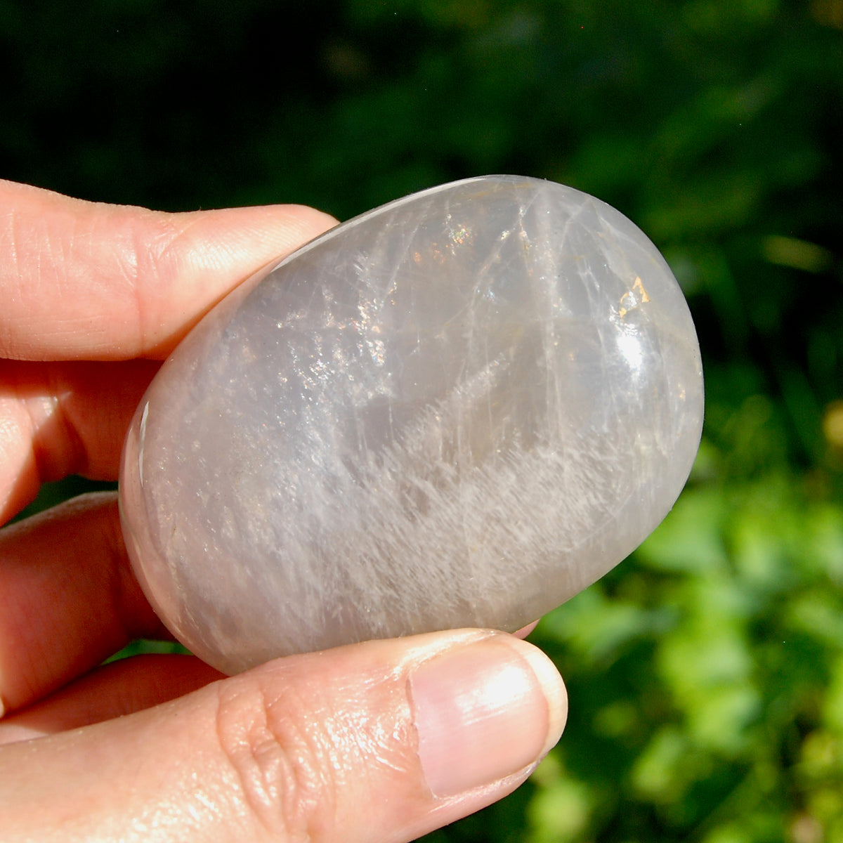 Blue Rose Quartz Crystal Palm Stone 2.4in for sale