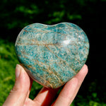 Large Blue Apatite Crystal Heart Shaped Palm Stone 3.3in 410g for sale