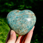 Large Blue Apatite Crystal Heart Shaped Palm Stone 3.3in 410g for sale
