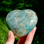Large Blue Apatite Crystal Heart Shaped Palm Stone 3.3in 410g for sale