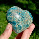Large Blue Apatite Crystal Heart Shaped Palm Stone 2.8in 250g for sale