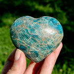 Large Blue Apatite Crystal Heart Shaped Palm Stone 2.8in 250g for sale