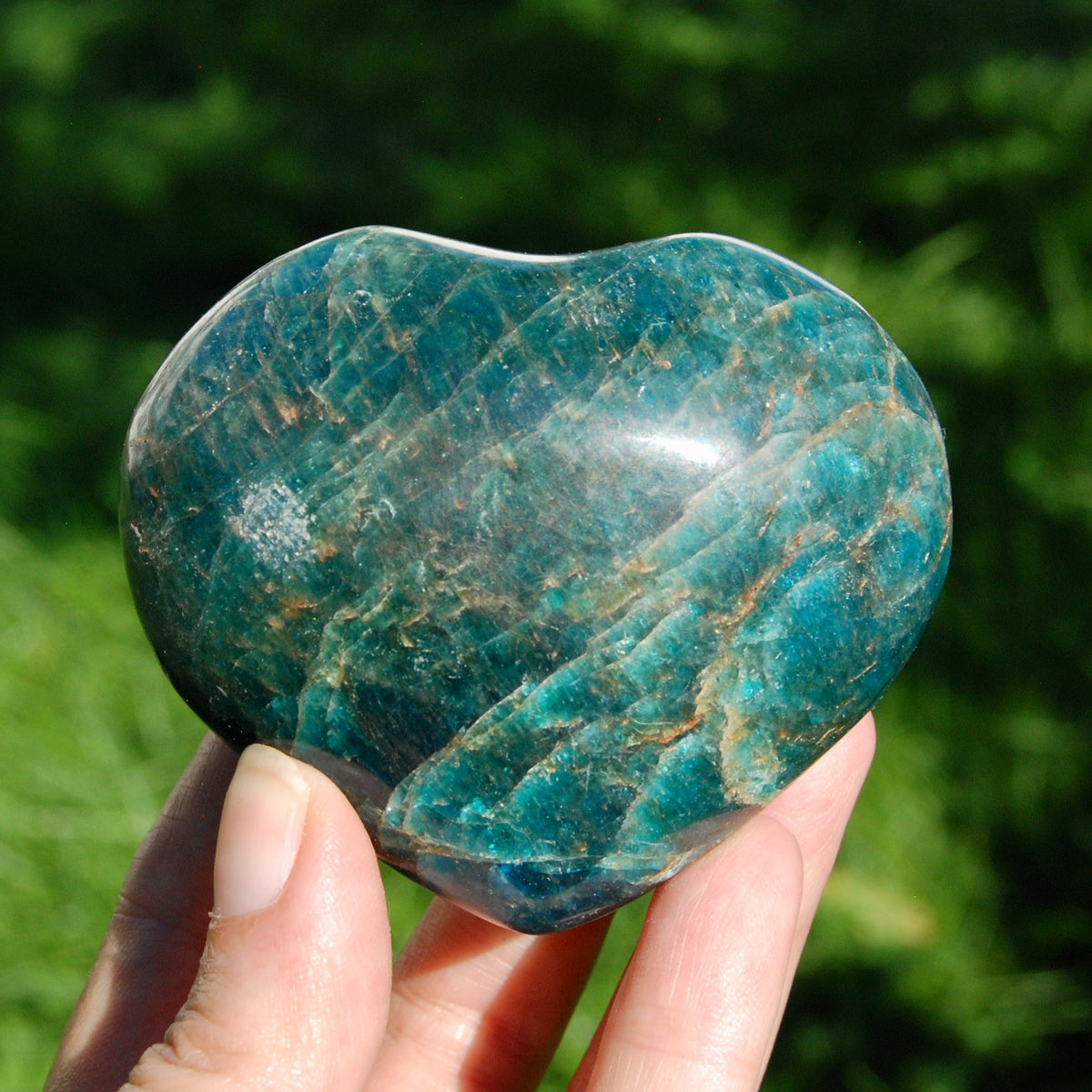 Blue Apatite Crystal Heart Shaped Palm Stone 3in 303g for sale