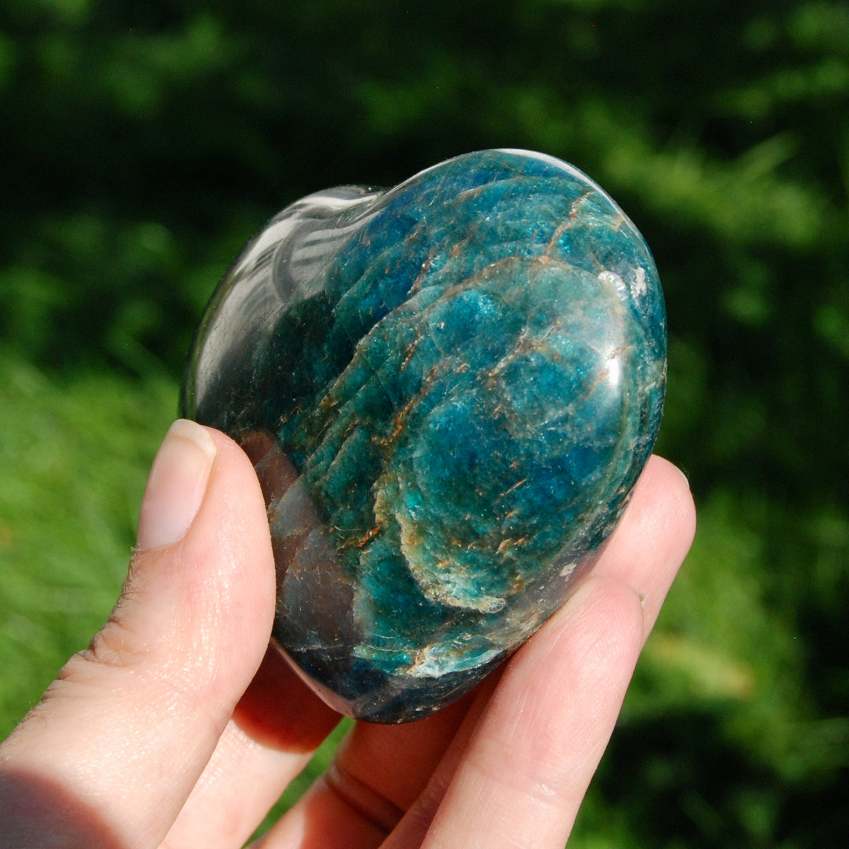 Blue Apatite Crystal Heart Shaped Palm Stone 3in 303g for sale