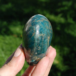 Blue Apatite Crystal Heart Shaped Palm Stone 3in 303g for sale