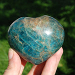 Blue Apatite Crystal Heart Shaped Palm Stone 3in 303g for sale