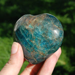 Blue Apatite Crystal Heart Shaped Palm Stone 3in 303g for sale