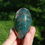  Blue Apatite Crystal Heart Shaped Palm Stone 3in 303g for sale