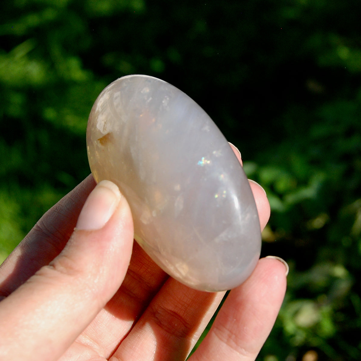 Blue Rose Quartz Crystal Palm Stone 2.7in 120g for sale