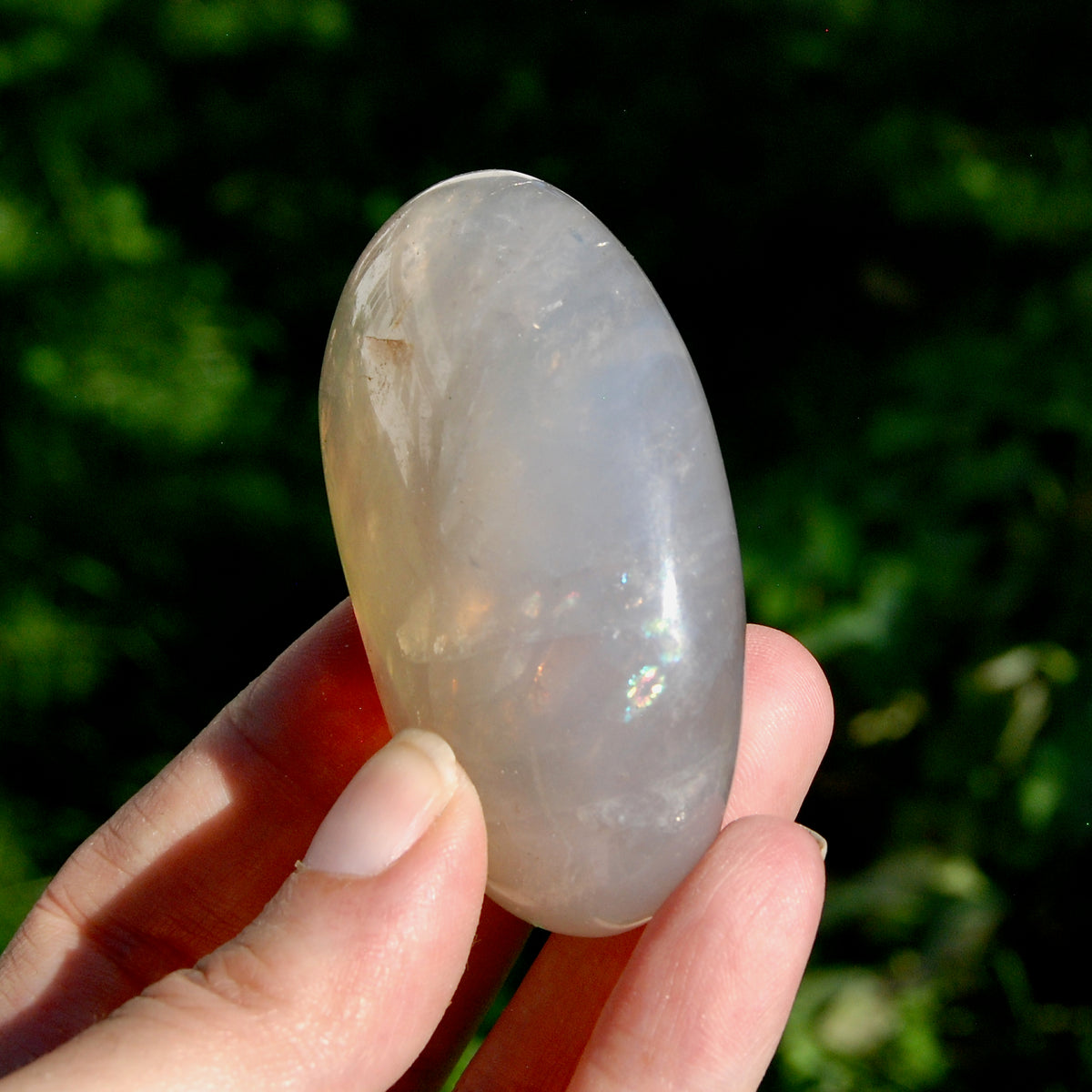 Blue Rose Quartz Crystal Palm Stone 2.7in 120g for sale