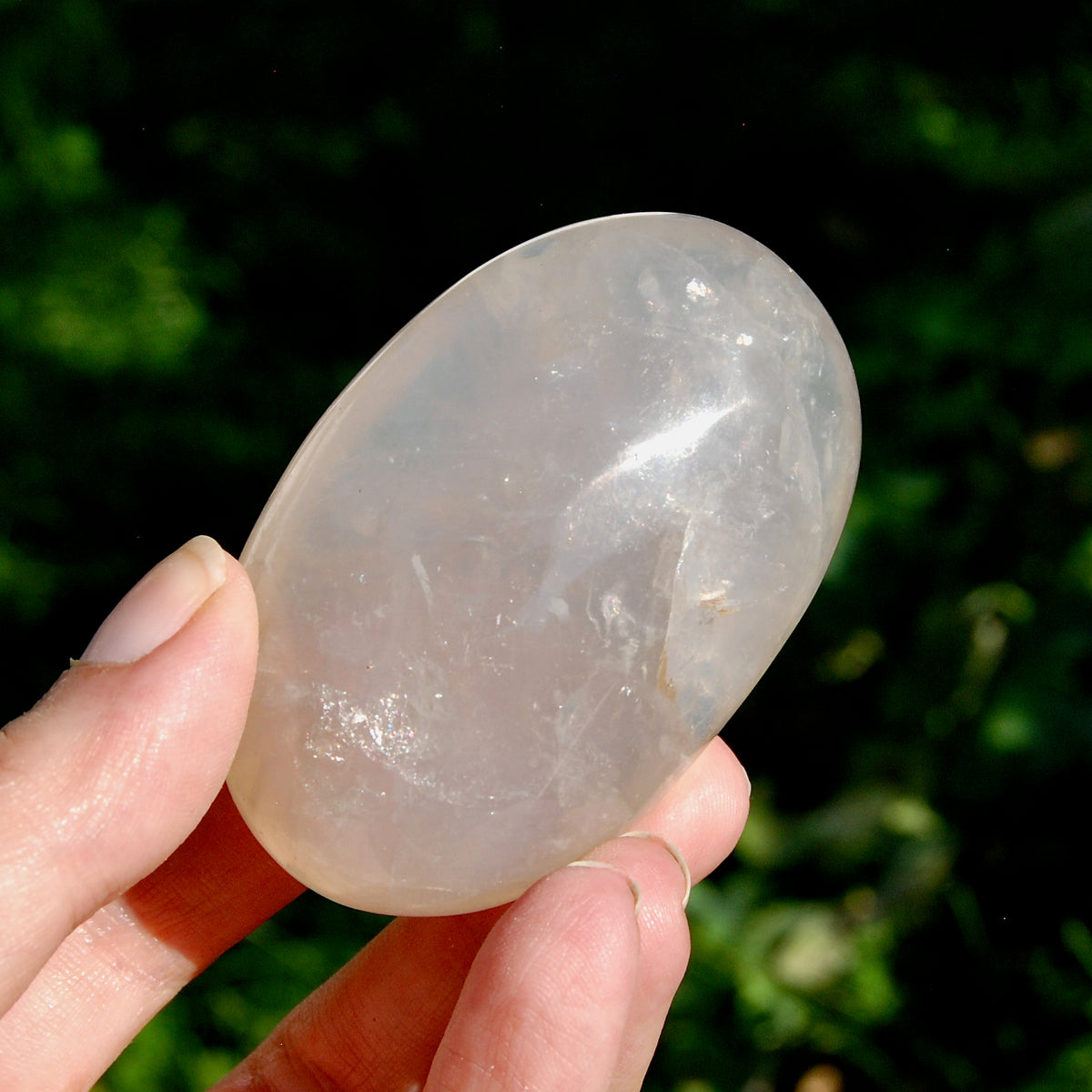 Blue Rose Quartz Crystal Palm Stone 2.7in 120g for sale