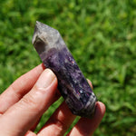 DT Chevron Amethyst Crystal Point, double terminated amethyst polished point