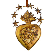 Load image into Gallery viewer, 6in Sacred Heart Ex Voto Star Halo, Antiqued Gold Milagro Ornament
