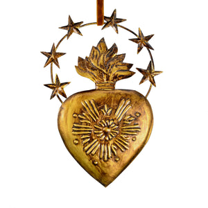 6in Sacred Heart Ex Voto Star Halo, Antiqued Gold Milagro Ornament