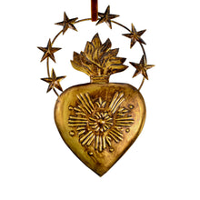 Load image into Gallery viewer, 6in Sacred Heart Ex Voto Star Halo, Antiqued Gold Milagro Ornament
