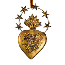 Load image into Gallery viewer, 6in Sacred Heart Ex Voto Star Halo, Antiqued Gold Milagro Ornament
