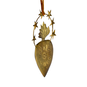 6in Sacred Heart Ex Voto Star Halo, Antiqued Gold Milagro Ornament